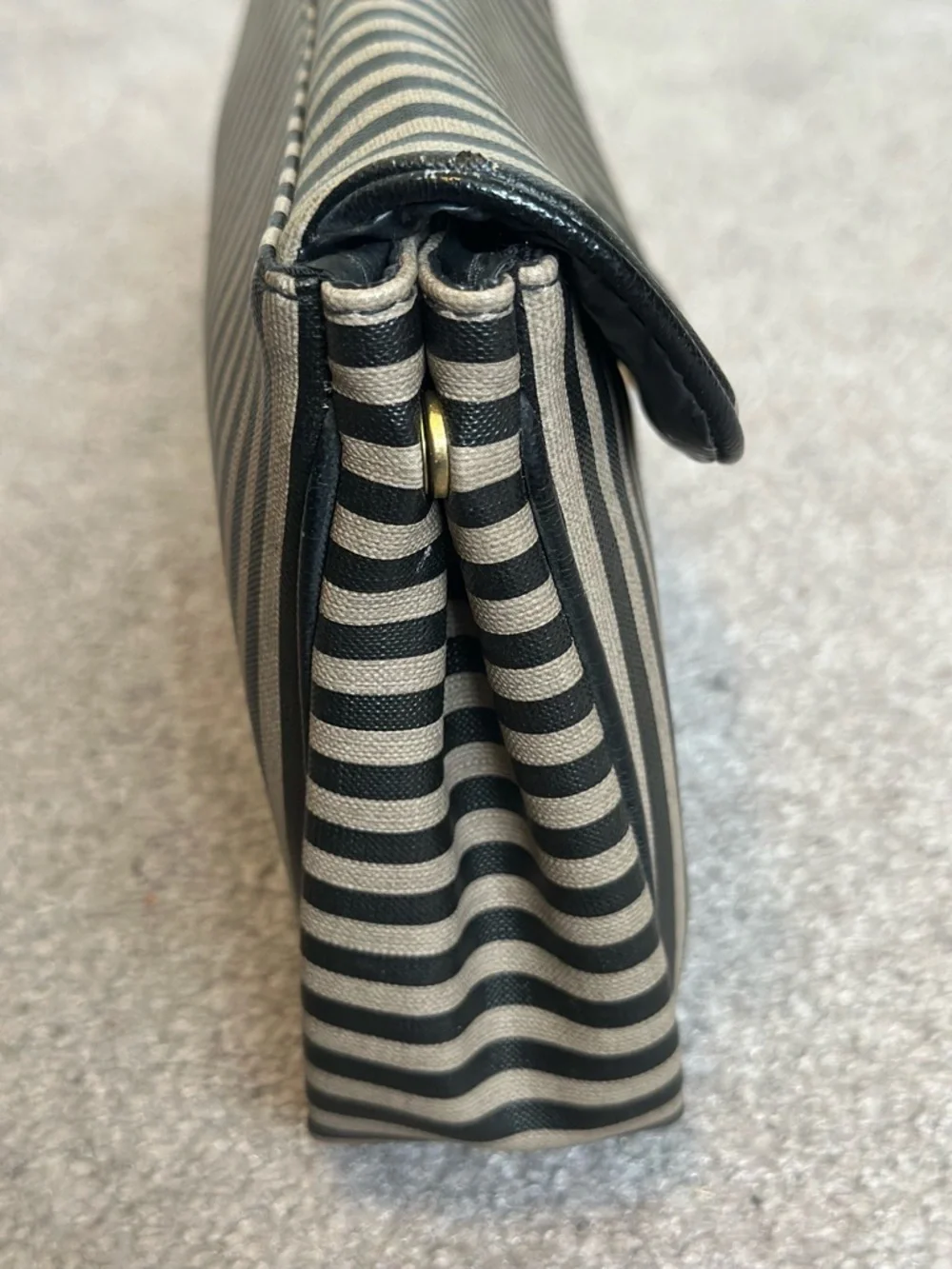 Oscar de la Renta Black and Cream Striped Clutch Makeup Bag